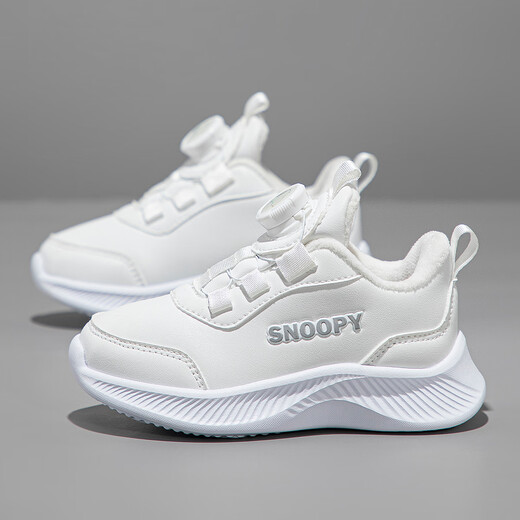 SNOOPY Snoopy children's shoes children's sports shoes winter short velvet warm boys and girls two-cotton running shoes 2853 white 33