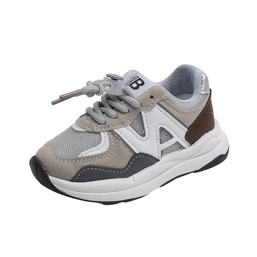 Terranis' same-quality 2025 new baby lace-up dad shoes for boys, casual running shoes for girls, lightweight double mesh, gray 21, inner length 13.5