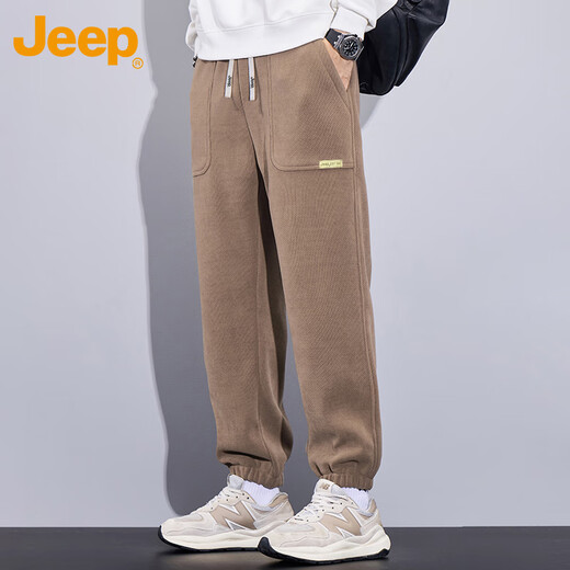 JEEP Jeep pants men's winter thickened European cotton velvet casual pants loose men's leggings sweatpants gray XL