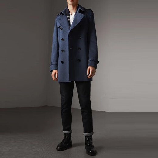 Burberry (BURBERRY) Новогодний подарок Burbrry FW22 однотонное двубортное пальто средней длины с длинными рукавами Knsngton Kensington версия темно-синий одинаковый стиль для мужчин и женщин один размер 48 без оригинального подарочного пакета подарочная коробка