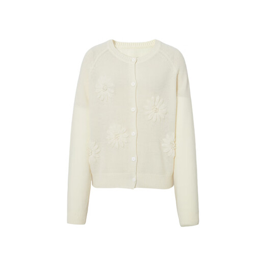 Eveli (eifini) endorsed by Jiang Xin, ingenious hand-crocheted eifini all-wool round-neck white knitted cardigan 25 winter new off-white M