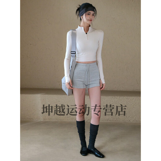 Yudong Velvet Warm Yoga Jacket Women's Autumn and Winter Half-Zip Stand Collar Sports Top Pilates Fitness Long Sleeve Eggnog White Velvet Lining/Slim Fit S Recommended 80-95Jin Jin equals 0.5kg