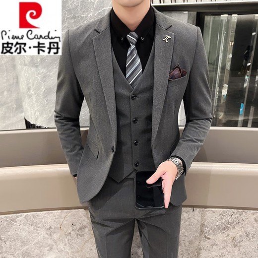 Pierre Cardin high-end suit men's 2025 new wedding dress fashion business professional formal suit three-piece suit apricot three-piece suit 5XL