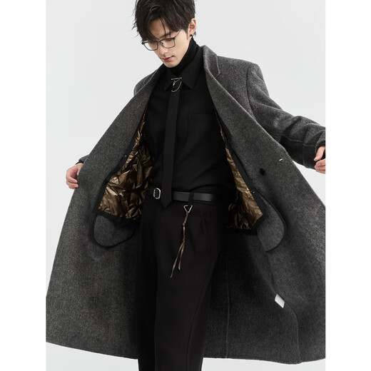 Piaget Zall Camel Hair Long Shoulder Pads Wool Double-sided Wool Coat Men's 2025 Autumn and Winter New Goose Down Liner Jacket Midnight Black Long Sleeve Liner Long Design XL (180)