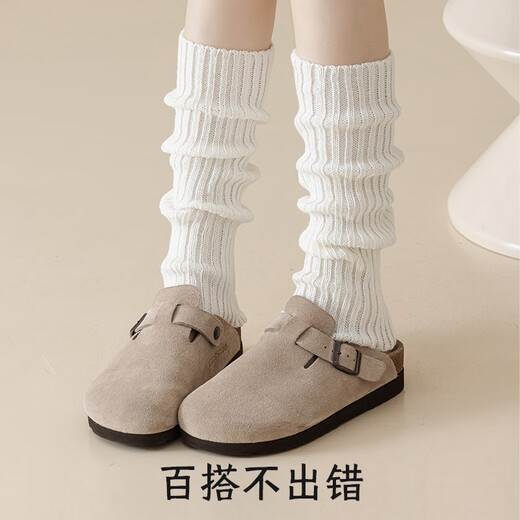 Bananain knitted socks for women, spring and autumn snow boots, autumn and winter heap socks leg covers, off-white mid-calf with Birkenstock stockings, 40cm, white, 2 pairs, one size fits all, matched with snow boots_Sports shoe celebrity outfits