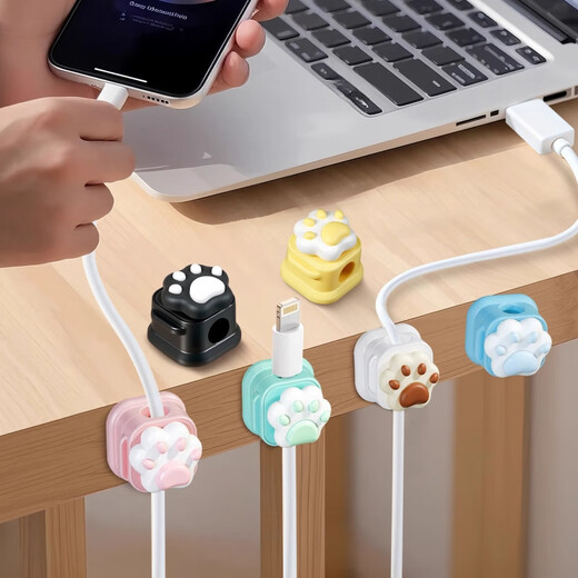 Smorss 6 white cat claws magnetic cable organizer desktop car data cable storage and organization mobile phone charging cable clip holder buckle plug