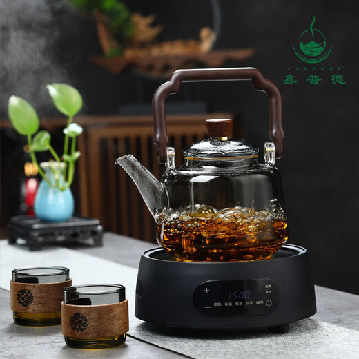Electric ceramic stove tea making set, high temperature resistant glass pot, tea set, high temperature resistant flower and fruit tea health teapot, multi-purpose stove, kettle and cup set (excluding tea tray)