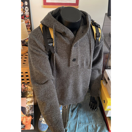 Jufeng light gray Henry collar sweater men's autumn and winter American retro sweater cleanfit trendy brand handsome jacket light gray L