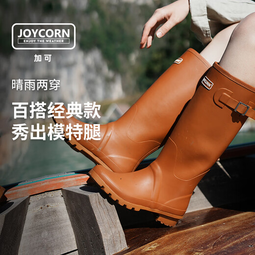 JOYCORN加可惠灵顿高筒雨靴 成人经典防水胶鞋 防滑长筒靴 骑士靴女男 红色 37