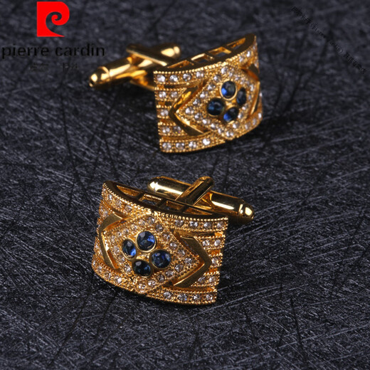 皮尔卡丹（pierre cardin）法国进口品质镀金深邃蓝袖扣男士简约法式衬衫袖钉西装袖口扣轻奢 深邃蓝勋爵袖扣