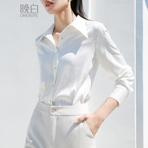 Late White New Product Commuting Versatile White Shirt Women 2025 Autumn Style Solid Color Simple OL Long Sleeve Shirt Women White M