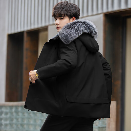 Falling party overcomes men's new set of rabbit fur lining with removable fur all-in-one winter coat mid-length 9819 gray mid-length 2XL