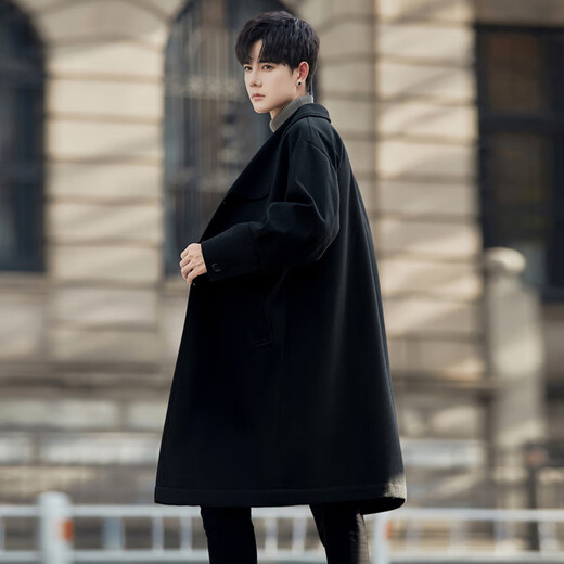 ROMON men's windbreaker mid-length woolen coat spring and autumn high-end knee-high windbreaker business woolen coat apricot XL