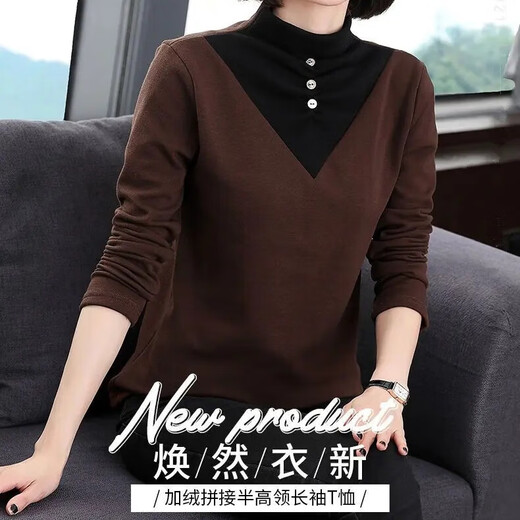 2026 new autumn and winter half turtleneck German velvet thermal clothing for women plus velvet thickened long-sleeved T-shirt can be worn outside, burgundy 3XL recommended 135-150Jin Jin equals 0.5 kg