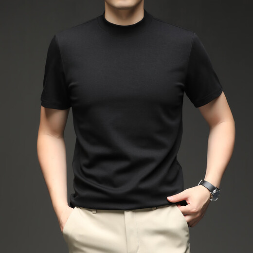 Autumn and winter half turtle neck short-sleeved T-shirt base shirt men's autumn 2025 winter warm half turtle neck top green 1301 2XL