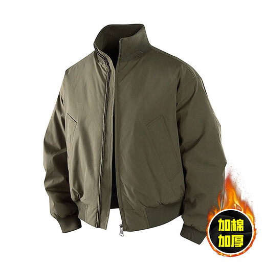 Playboy (PLAYBOY) 2025 short bomber jacket men's autumn and winter trendy brand American cotton thickened stand-up collar right shoulder jacket black (cotton thickened) XL