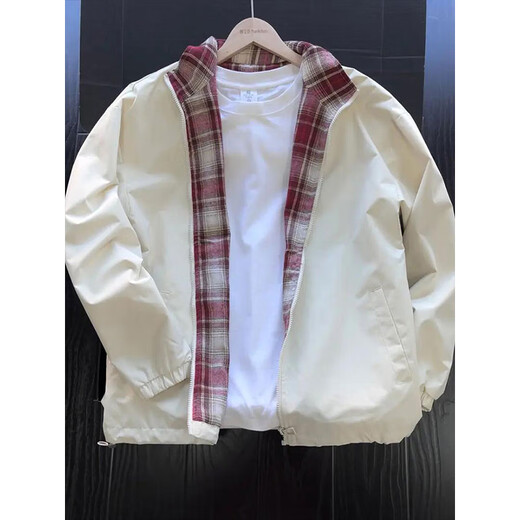 Qumile black cleanfit plaid splicing jacket men's autumn and winter American lapel baseball uniform trendy brand high-end jacket black XL recommended 120-140Jin Jin equals 0.5 kg