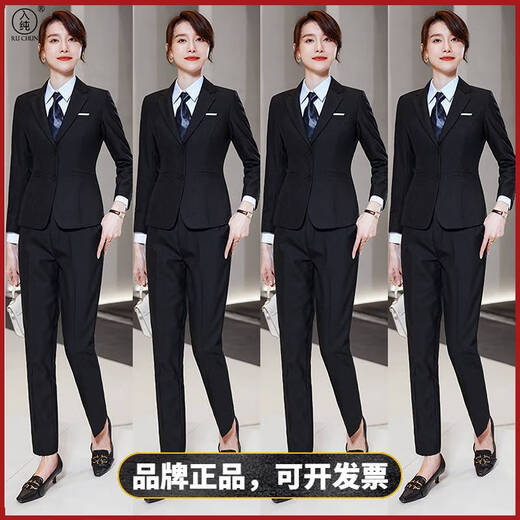 Pure business attire women's suit black interview hotel work clothes sense teacher formal fit men's dark blue jacket + pants + white shirt M