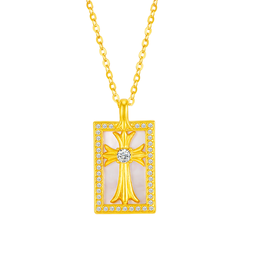 Mingzuan International 18K gold cross mother-of-pearl square brand pendant for women au750 zircon inlaid neckpiece as a birthday gift for girlfriend