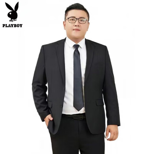 Playboy Fat Man Suit Men's Casual Jacket Plus Size Fat Man Suit Professional Work Business Formal Wear Wedding Dark Gray Top + Pants + Vest + Shirt XL 150-170Jin Jin equals 0.5 kg