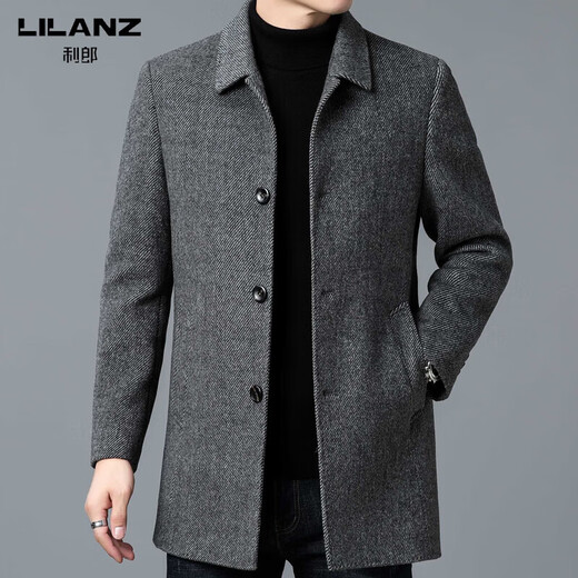Lilan's new double-sided cashmere coat for men, medium-length woolen woolen coat, daddy high-end casual top, khaki L 175/size