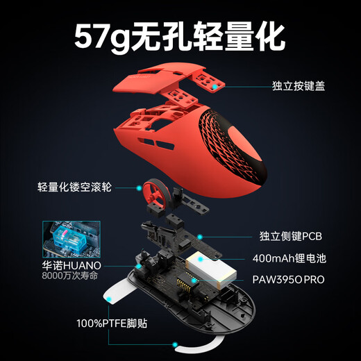 ThundeRobot ML6 PRO three-mode gaming wireless mouse lightweight design wired/2.4G/Bluetooth connection office gaming mouse 8K competitive version Snake Year Red-3950PRO