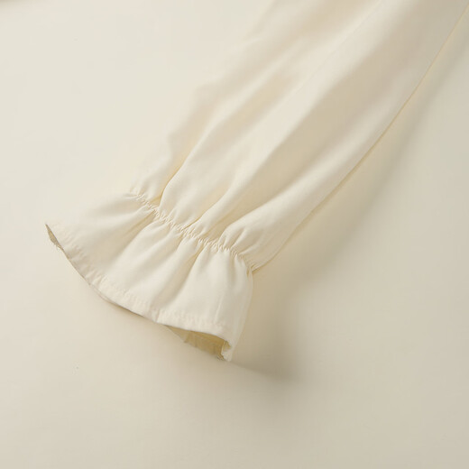 IEF/Aiyifu 2025 new autumn Korean style commuting temperament fungus edge lace-up design versatile shirt top Apricot M