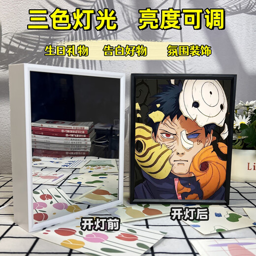 Mian Tiger Ninja Obito Naruto Uchiha Itachi Iluminación de espejo Modelo de dibujo SHIN Night Light Ornaments Uchiha Obito 4 13657 Modelo de llave de complemento de EE. UU. - Marco blanco [21x16.5cm] como marco de fotos de plástico + acrílico alto + modelo de espejo