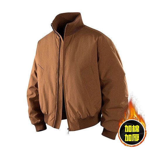 Playboy (PLAYBOY) 2025 short bomber jacket men's autumn and winter trendy brand American cotton thickened stand-up collar right shoulder jacket black (cotton thickened) XL