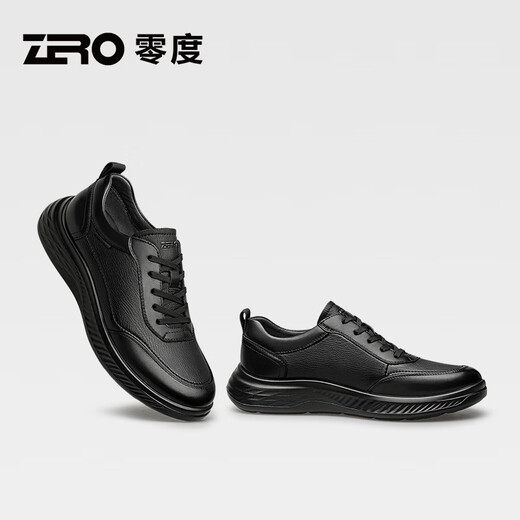 Zero Men's Shoes Autumn New Business Commuting British Casual Leather Shoes Versatile Soft Sole Sports Shoes Black 40