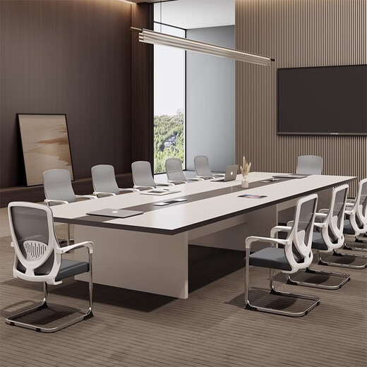 Litang conference table long table simple modern large conference room office desk and chair combination long table rectangular negotiation table 4.5 meters + 14 chairs high-end multimedia cable box