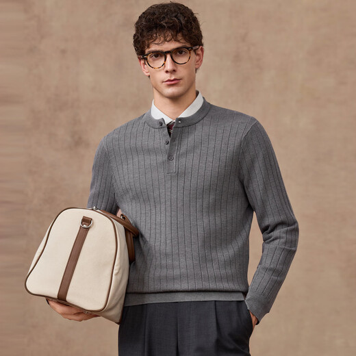 Judger contains worsted wool Judger Men's Wool Sweater 2025 Autumn and Winter New Henley Neck Stretch Pullover Sweater