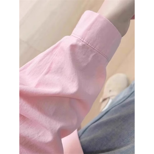 Pure cotton fat mm large size dopamine design boyfriend style shirt long-sleeved women's spring and autumn French niche retro lazy pink L