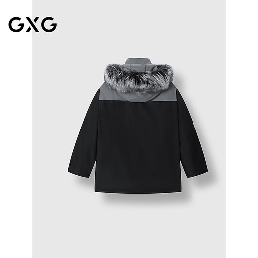 GXG Herren Kontrastfarbe Splicing Mittellange Daunenjacke Kapuzen-Daunenjacke Warm Schwarz 175/L