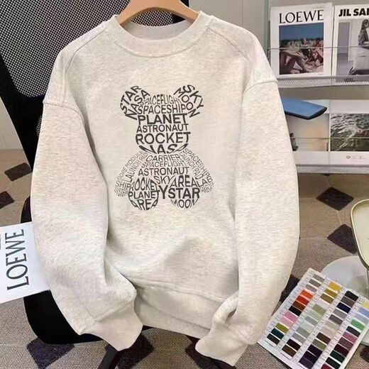 420G heavyweight pure cotton Hong Kong style sweatshirt autumn and winter new fashion brand clothing American casual versatile loose jacket top WT-Little Bear Black Silver Fox Velvet Plus Velvet 2XL 140-160Jin Jin is equal to 0.5 kg