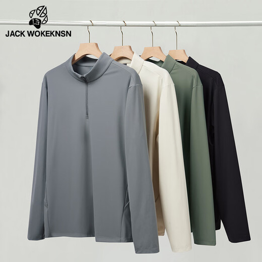 JACK WOKEKNSN Wolf Claw Cloud half-zip quick-drying long-sleeved men's and women's same style running sports T-shirt tops fitness training clothes cycling clothes space gray M
