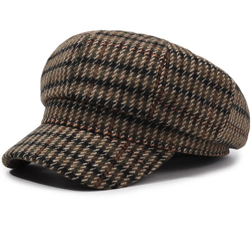 New plaid octagonal hat for women spring and autumn Korean version casual retro newsboy hat fashion painter hat duck tongue beret women's hat coffee