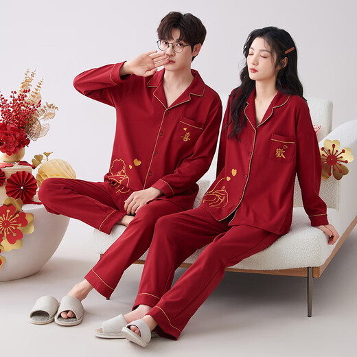 Victoria style couple pajamas wedding popular 2025 spring and autumn new wedding wedding dowry festive suit home clothes Z9520 couple XL women