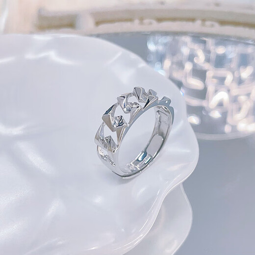 Beijing Gold Trading Center Co., Ltd. Platinum solid live S-shaped chain ring for men, personalized trendy unisex ring, mother and lover's birthday, Mid-Autumn Festival gift Platinum solid live S-shaped chain ring (approximately 7.04g)