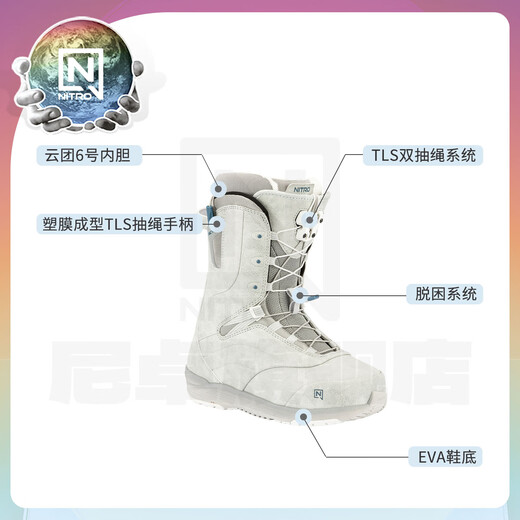 NITRO滑雪鞋CROWN单板滑雪2526女款全能滑行公园平花单板雪鞋 灰色TLS(热销推荐) 38.5 内长250mm