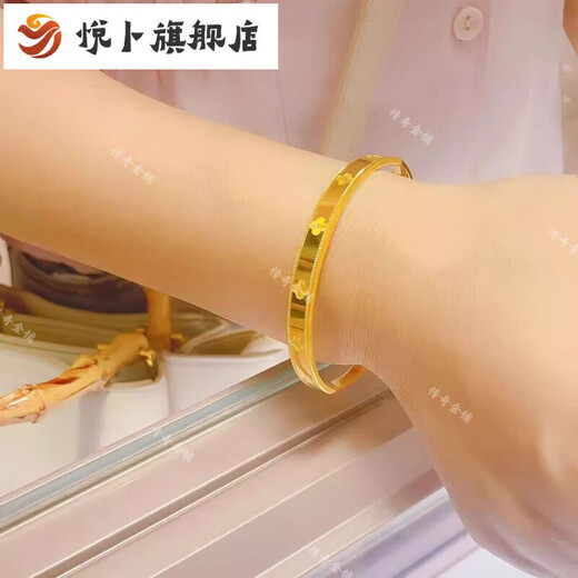 Yuebu Lao Phoenix 999 gold solid gold four-leaf clover bracelet solid glossy bracelet gold-covered silver bracelet for my wife's birthday Mi 54