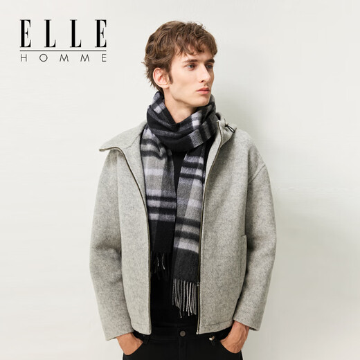 ELLE Fashion Plaid Tassel Scarf Men's and Women's Universal Pure Wool Autumn and Winter Warm Scarf Men's Gift Box