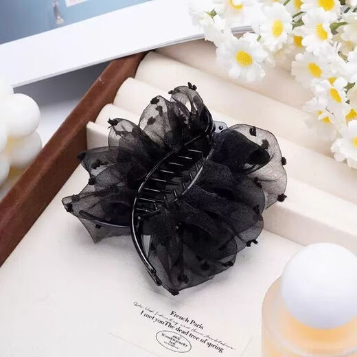 Cloud bubble pleated floral ball head hair clip hair accessory 2025 new high-end back head hair clip for women black floral + black 2 pieces 1 piece set