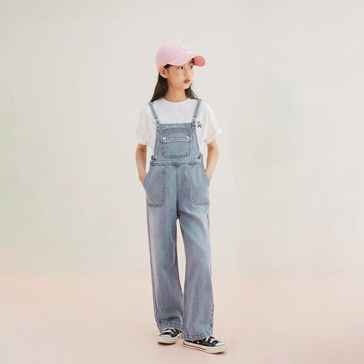 Girls and children's clothing denim overalls for spring and autumn, medium and large children's new Korean style pants, children's casual all-match straight pants, blue 140 140cm