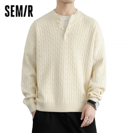 Semir Semir solid color round neck buckle young men's sweater long-sleeved pullover can be worn outside the sweater autumn and winter style to keep warm 2565 rice white 2XL 135-150Jin Jin is equal to about 0.5 kg