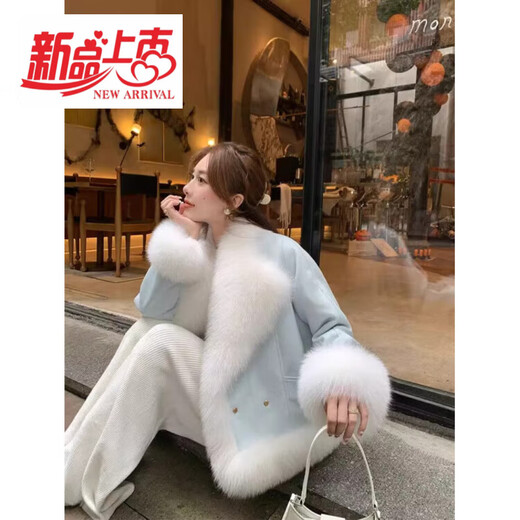Jingxun haining mink fur 2025 Новый хэинский мех лисы интегрирован плюс бархатный утолщенный выдр кролика кролика, меховое покрытие наружное норковое покрытие молодого стиля синий S_90-105Jin [Jin равняется 0,5 кг]