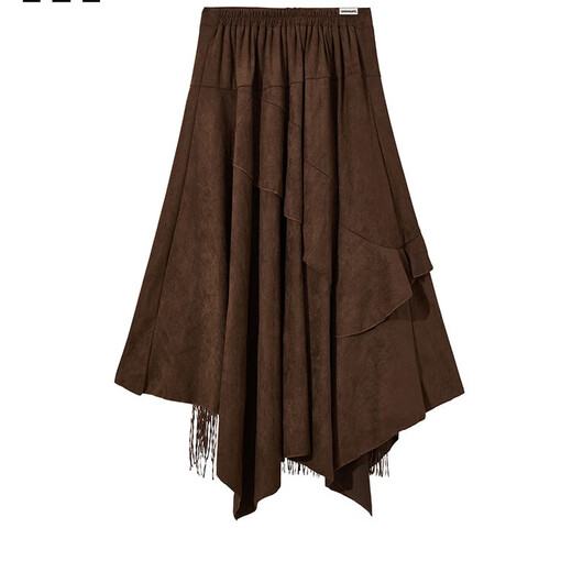 CHOCOOLATE it Women's French Irregular A-Line Skirt Women's Autumn and Winter Suede Lace High Waist Slim Skirt Women Khaki M
