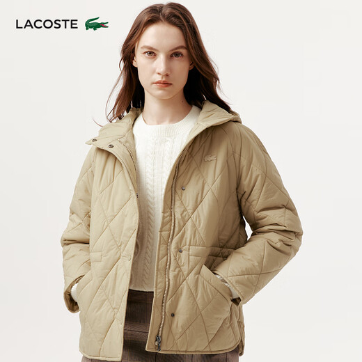 LACOSTE French Crocodile Women's 25 Autumn New Diamond Quilted Hooded Cotton Jacket | BF2493 02S/Milk Coffee S 36