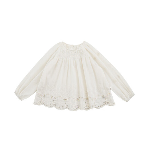 G.duck girls French palace style baby doll spring baby girl three-dimensional full lantern sleeves star hollow lace shirt beige 100 cm