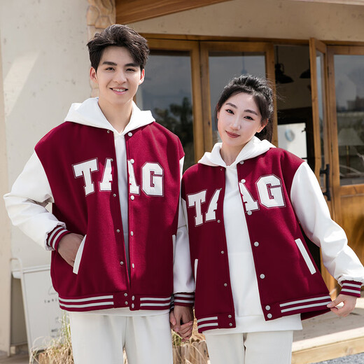 G.duck family of three and four parent-child wear 2025 new autumn and winter woolen quilted jacket mother and son mother-daughter baseball uniform jacket red 120 children's clothing (39-50Jin Jin equals 0.5 kg)